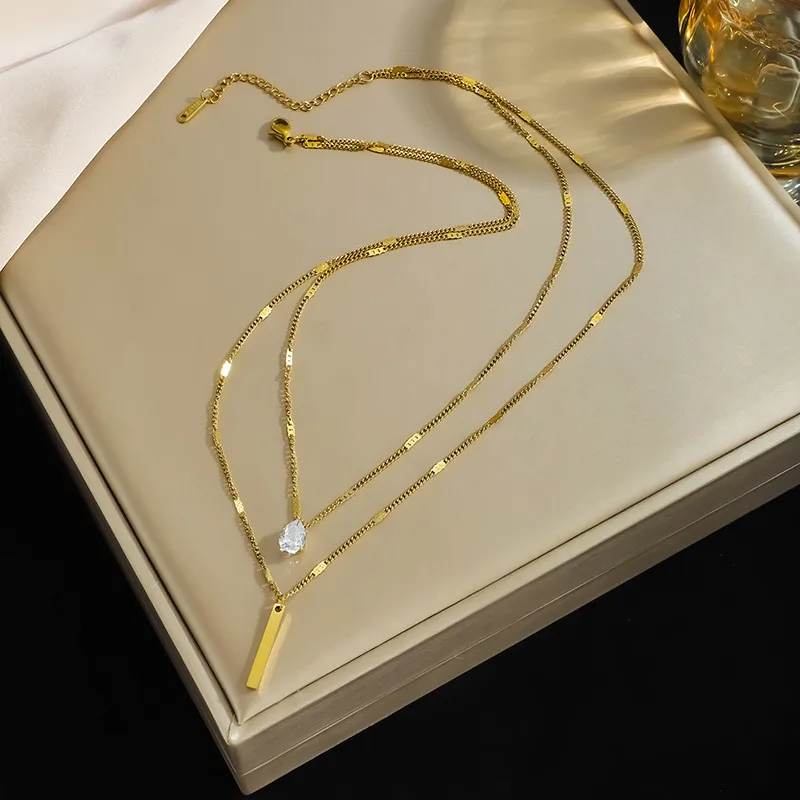 DOUBLE LAYERED_ NECKLACE_WITH _WATERDROP_ PENDANT_ANTI TARNISH_ NECKLACE